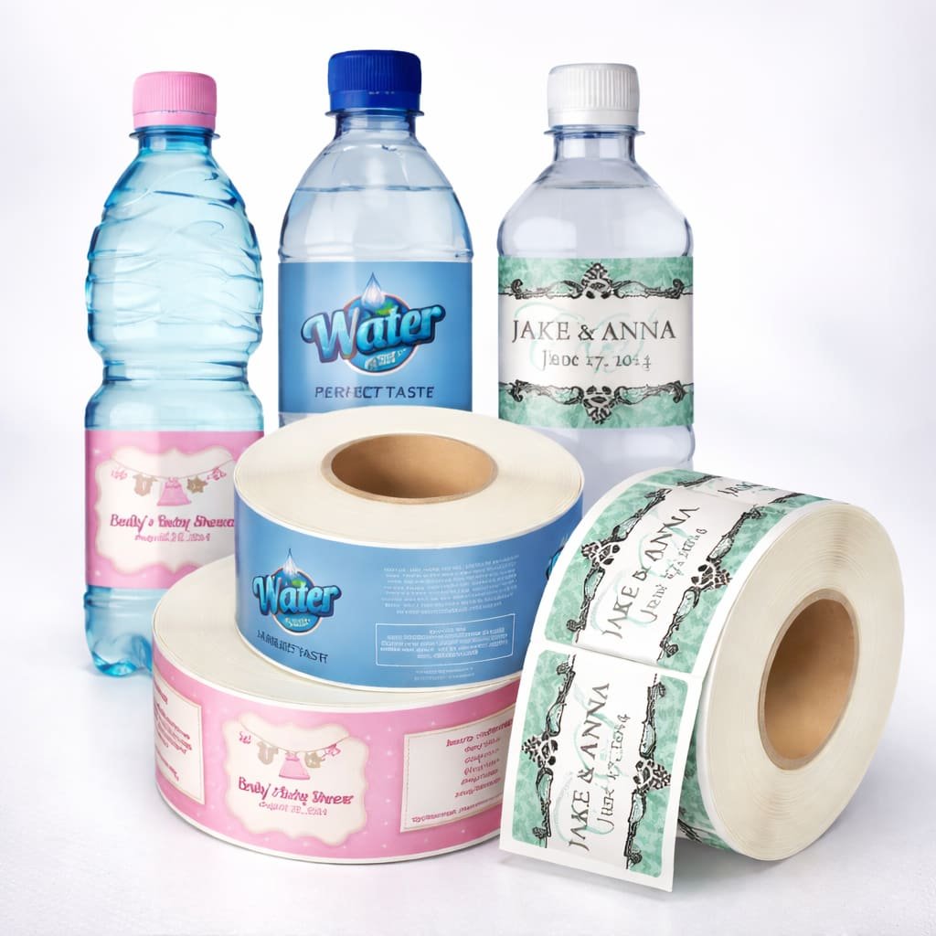 Water Bottle Labels Online Wholesale Printing - AdOn Print Water Bottle Labels Custom Printing & Manufacturing Delhi NCR @ ₹199